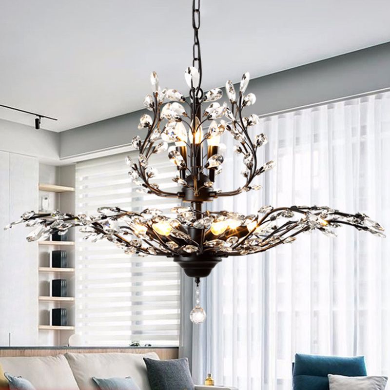 Rural Branching Pendant Chandelier Clear Crystal Hanging Ceiling Light for Living Room