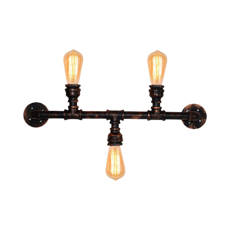 Metal Exposed Wall Light Fixture Industrial Style 3 Heads Weathered Copper Wall Sconce Lamp with Water Pipe