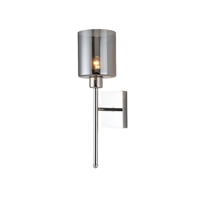 Beige/Chrome Cylindrical Sconce Modern 1 Light Smoke/Clear Glass Wall Mount Light with Switch/No Switch/Cable Switch