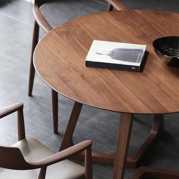 Round Pine Solid Wood Table Modern Dining Table with Double Pedestal for Restaurant