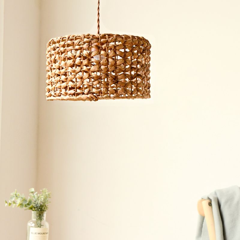 Accensione a ciondolo marrone Accensione tradizionale Rattan 1 Bulbo Kit lampada sospesa per sala da pranzo