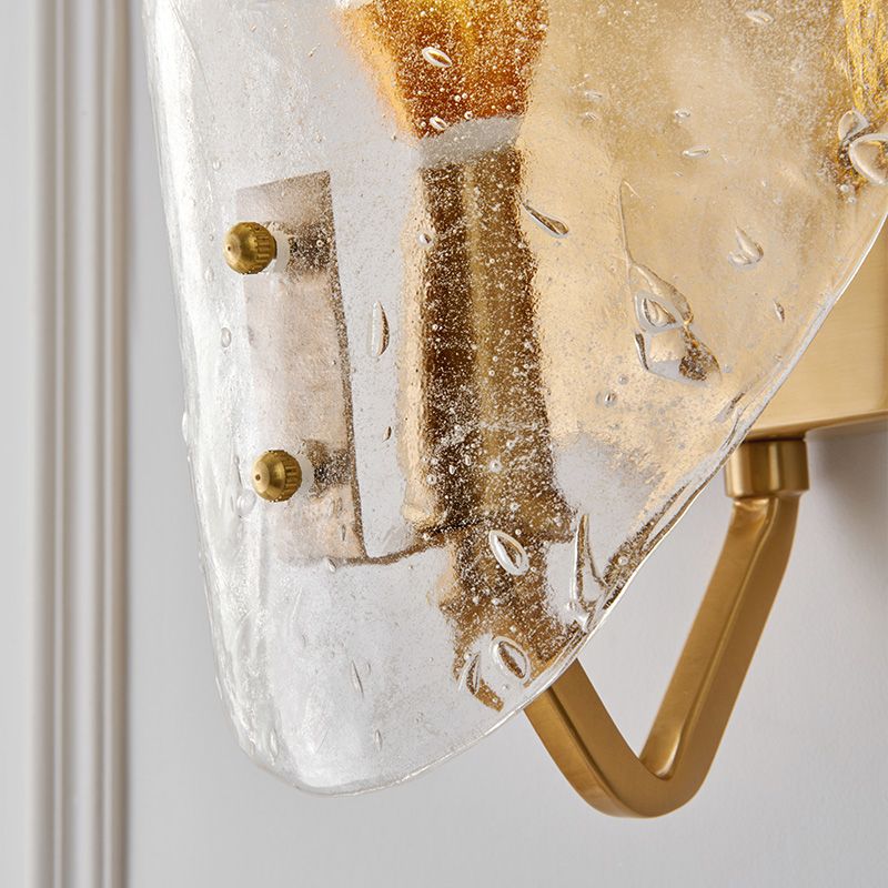 Clear Glass Shield Wall Lamp Modernist 1 Bulb Golden Sconce Light Fixture with Arm