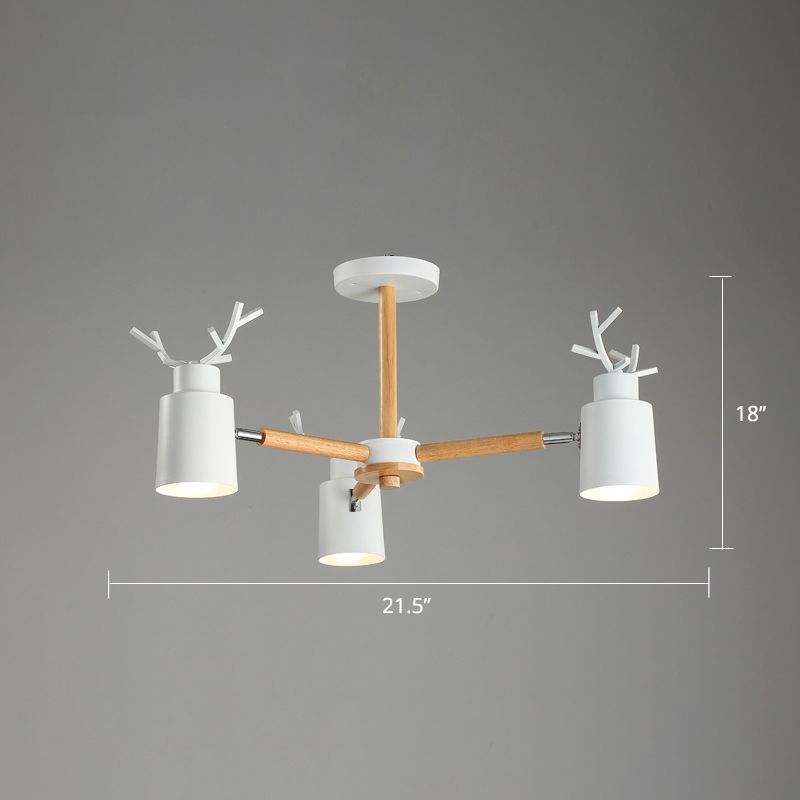 Spotlight réglable en métal en métal Lumière de lustre nordique avec une teinte cylindrique et un bras en bois