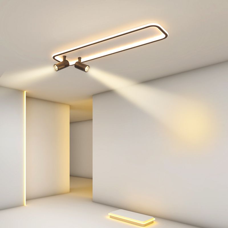 Aluminum Rectangular Flush Mount Modern Black Ceiling Light Fixture with 2 Spotlights