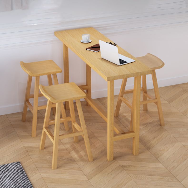 Natural Bar Table Set 1/4 Pieces Rectangle Solid Wood Counter Table Set