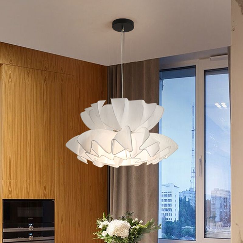 2-Tier Frill Restaurant Ceiling Pendant Fabric Single Modernist Hanging Lamp Kit in White