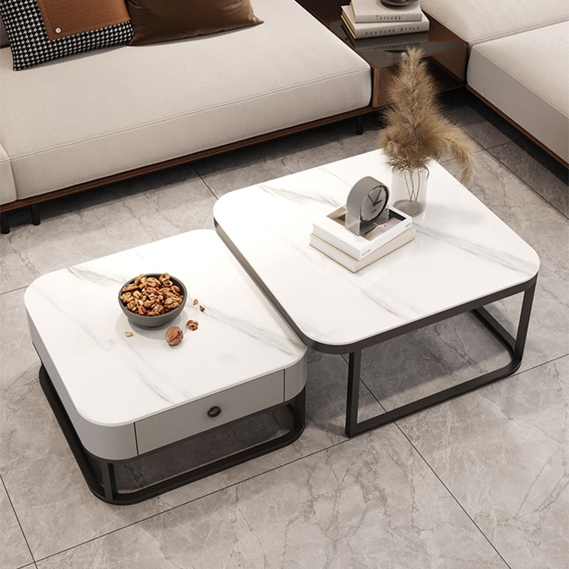 Square Coffee Table Glass Top Nesting Coffee Table Set for Living Room