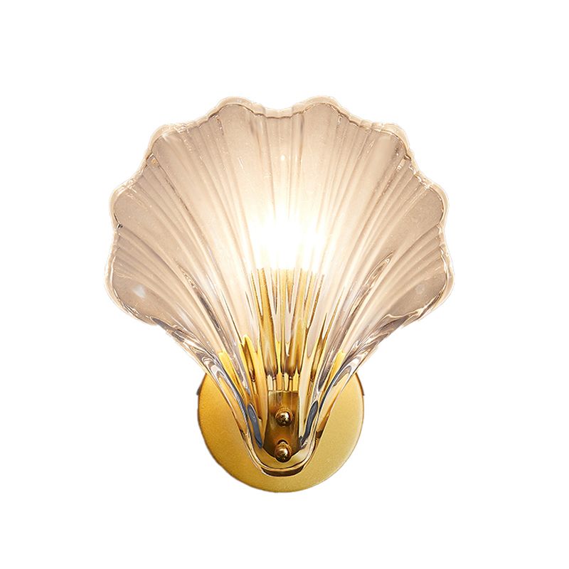 Shell Shape Glass Wall Mount Light Modern Style 1-Light Wall Light Sconce in Gold