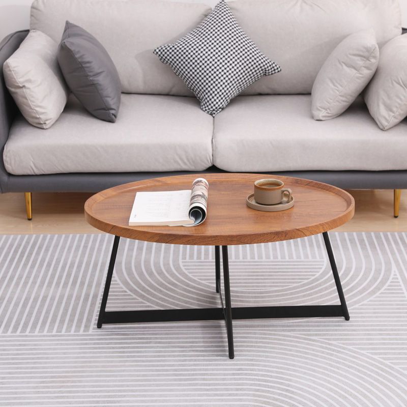 Modern Style Black Metal Base Wood-based/walnut Oval/round Table Top Side Table