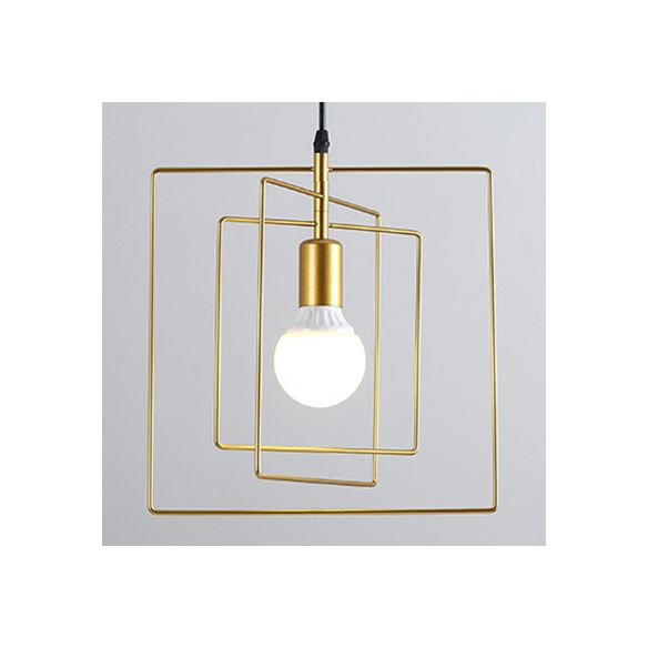 Frame Squared Metal Pendant Lighting Vintage Industrial 3 Lights Dining Room Hanging Ceiling Light in Gold