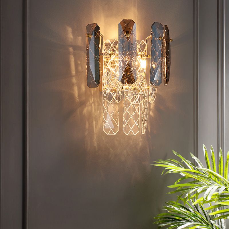 Modern Style Three-Tiered Wall Light Crystal 2 Light Sconces for Bedroom