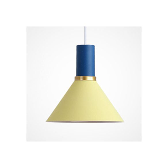Bowl/Cone/Funnel Metal Hanging Ceiling Light Minimalist 1 Light Blue/Pink/Yellow Pendant Lamp