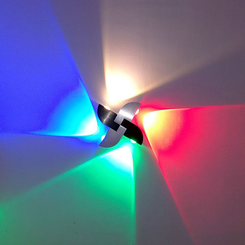 Lámpara de pared de aluminio de molino de viento lámpara LED negra y plateada contemporánea con luz de color RGB