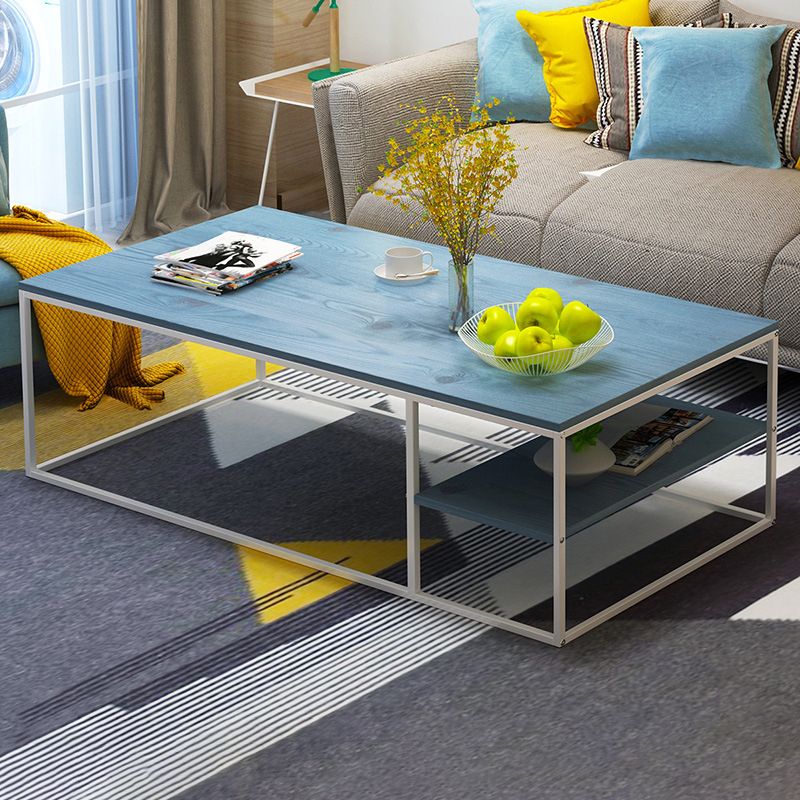 Contemporary Rectangle Wooden Coffee Table with 1 Shelf and Steel Frame Base