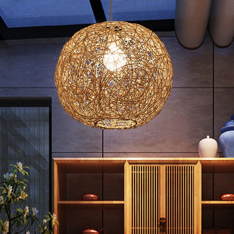 Rattan gewebter Globe Anhänger Einfachheit 1-Licht-Suspension Licht für den Untersuchungsraum