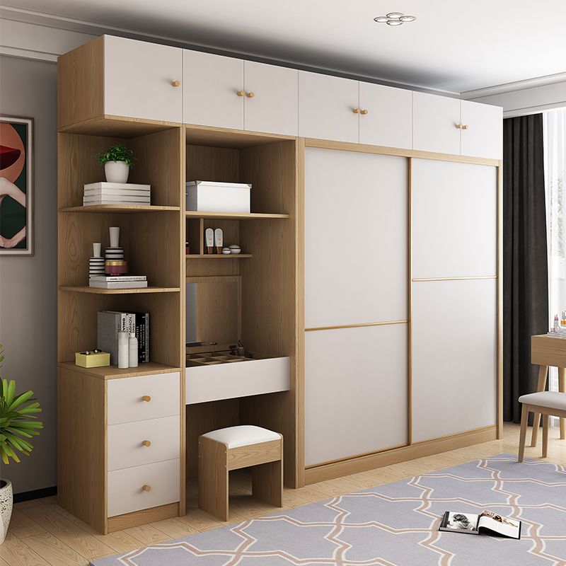 Contemporary Wooden Wardrobe Modern Cloth Rod Included Wardrobe Closet for Bedroom