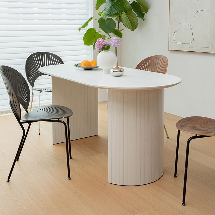 Massief hout eigentijdse ovale eettafel witte houten boventafel voor eetkamer