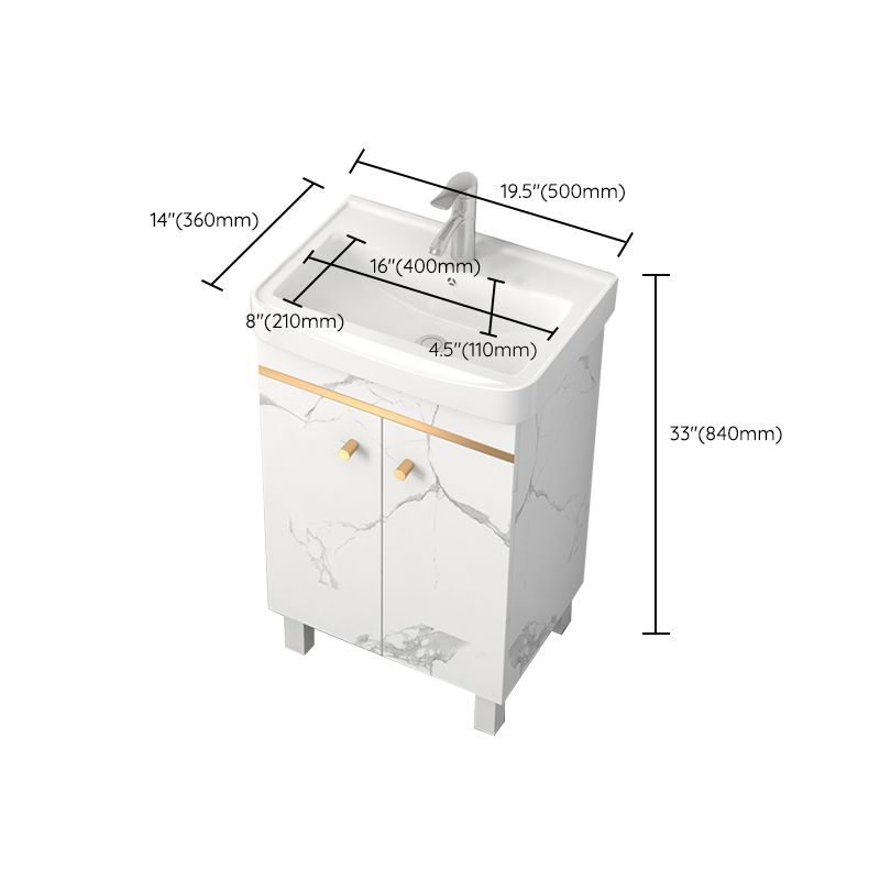 Rectangle Vanity Set White Single Sink Mirror Freestanding Bathroom Vanity with Door