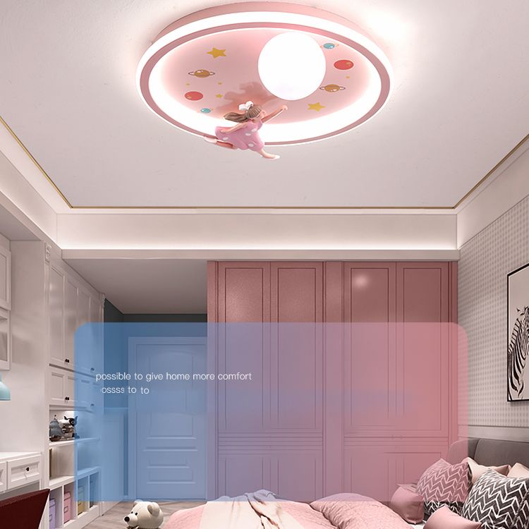 Luz de techo empotrada redondeada creativa de 1 luz de montaje empotrado LED rosa para dormitorio