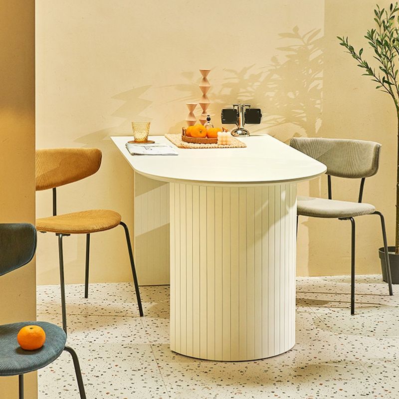 White Dinette Table with Pine Wood Base Modern Free Form Dining Table