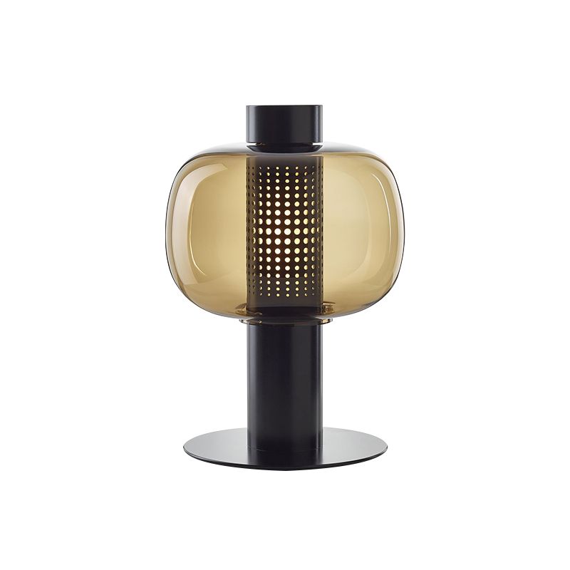 Schwarz/braun hohlrohr Tischlampe moderne LED -Metallic Desk Licht mit Fischtank klar/Cognac -Glasschatten