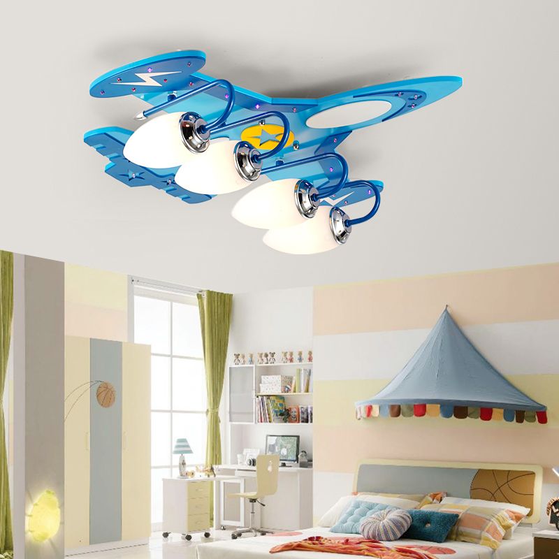 Blue Glass Flush Mount Creative Plane Flush Ceiling Light for Children's Room