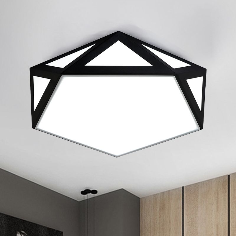 Black/White Pentagon Flush Ceiling Light with Acrylic Shade Simple LED Ceiling Mounted Light for Bedroom, 16.5"/20.5"/24.5" Dia