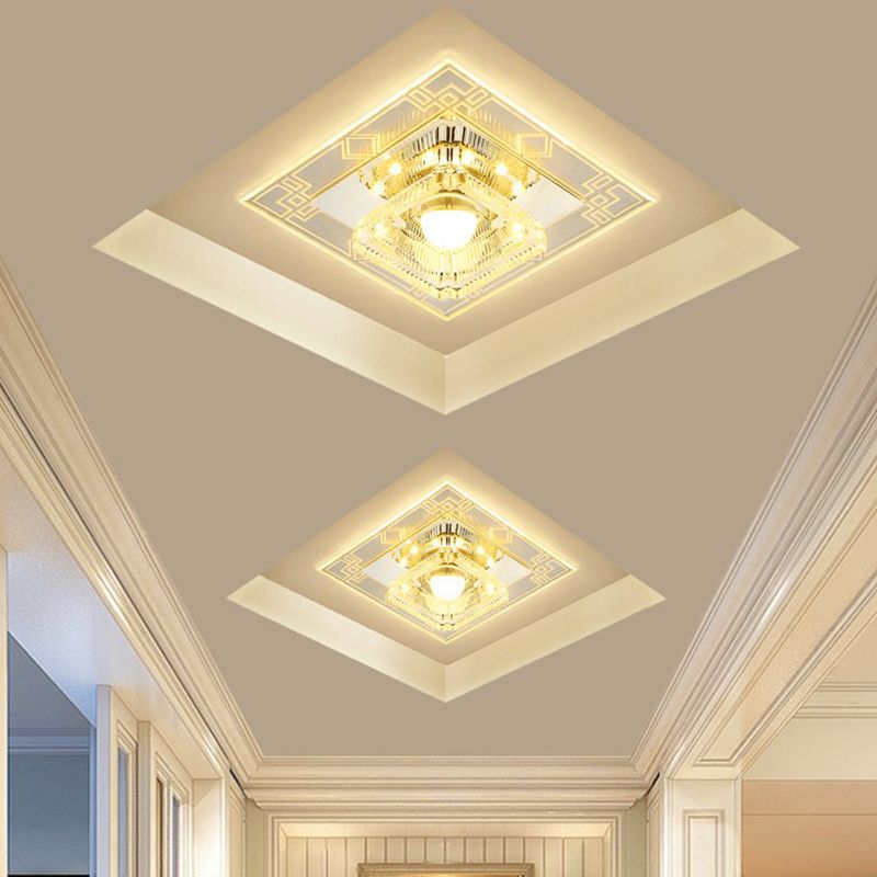 Crystal Squared LED Flush Mount Modern Clear Flushmount Ceiling Light for Entryway
