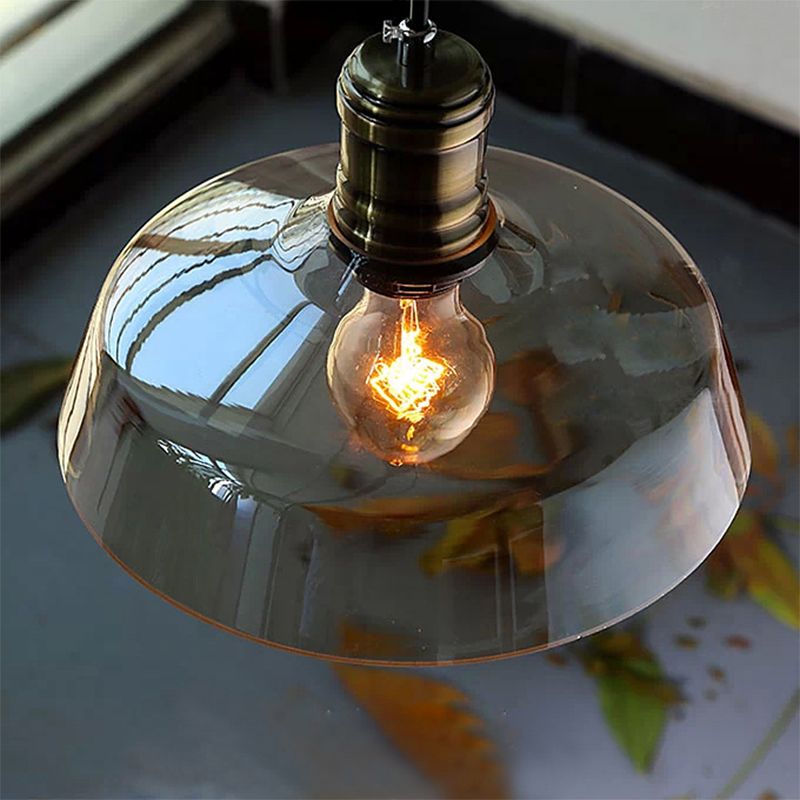 Single Light Hanging Ceiling Light with Barn Shade Clear/Brown Glass Industrial Dining Room Pendant Lighting