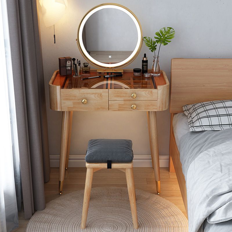 Modern Drawers Dressing Table Solid Wood Dresser Mirrored Vanity Set