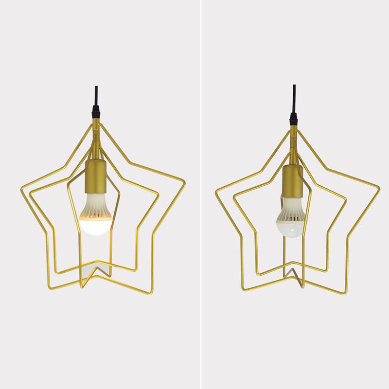Metal 1 Light Pendant Light Nordic Simple Star Cage Hanging Lamp for Living Room