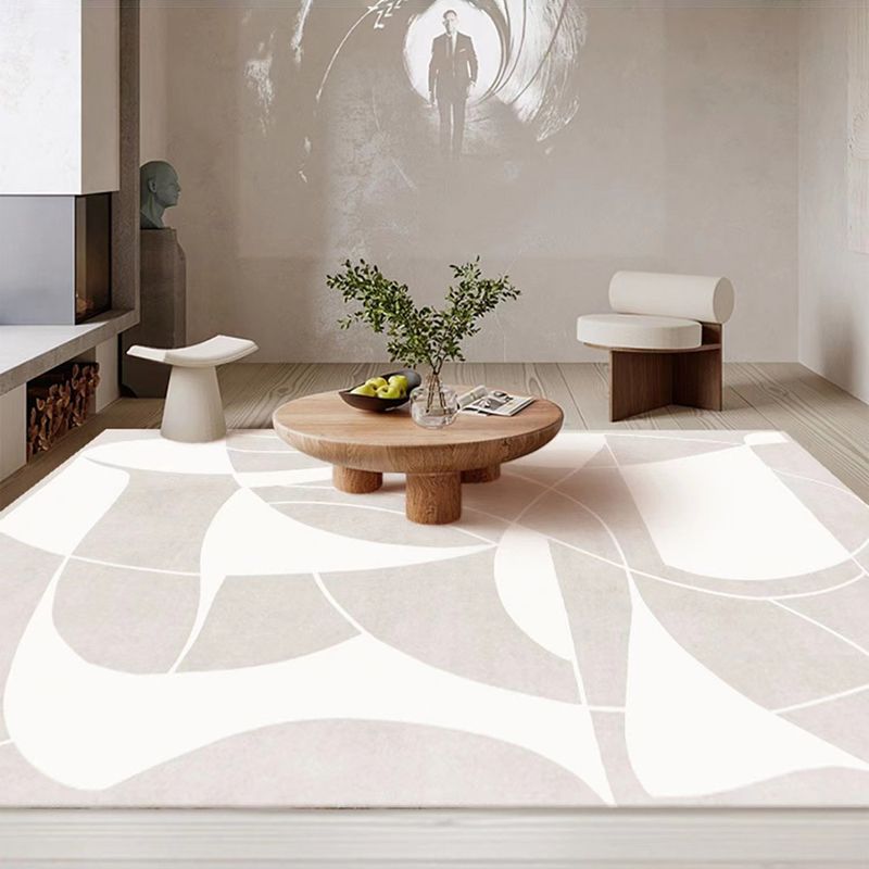White Color Block Rug Polyester Modern Rug Stain Resistant Rug for Drawing Room