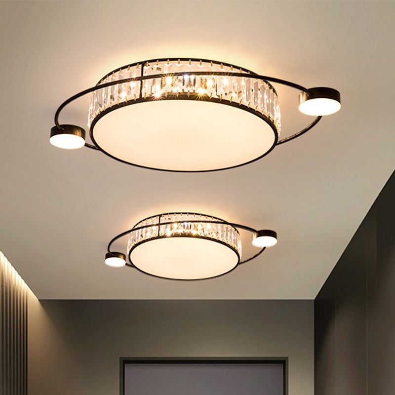 26 "/31.5" W K9 Crystal Black Flush Light Drum LED Modern Flush Mount Lighting Halterung für Schlafzimmer