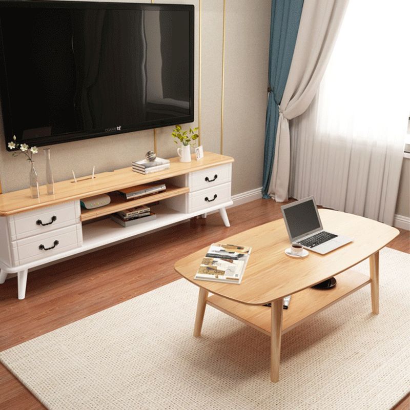 Modern 4 Legs Rectangular Coffee Table with Storage Cocktail Table