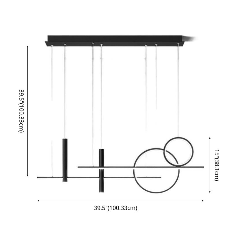 Black Restaurant LED Island Light in Modern Luxury Style Wrought Iron Linear Pendant Light with Acrylic Shade