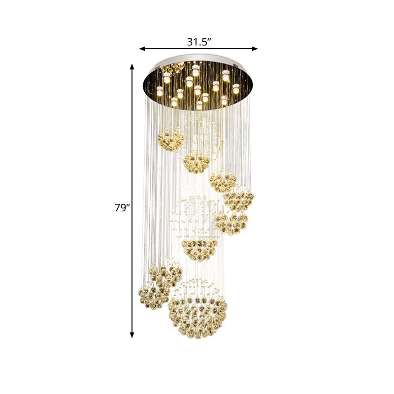 Crystal Gold Cluster Pendant Light Spiral 13 Heads Modern LED Hanging Ceiling Lamp with Round Canopy