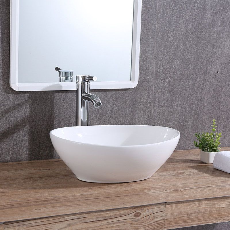 Modern Vessel Bathroom Sink Porcelain Oval Vessel Lavatory Sink(Not Included Faucet)