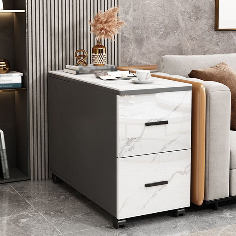 Contemporary 1-Door 2-Drawer Side Table with Casters - 24.4" H