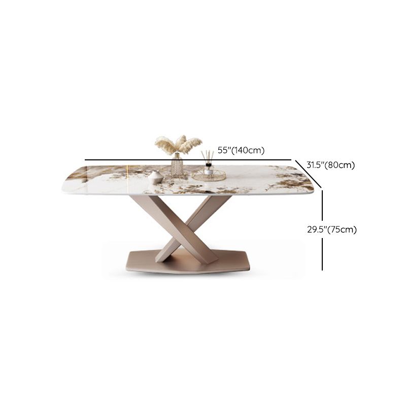 Glam Stone Rectangle Dining Table Metal Base for Dining Room