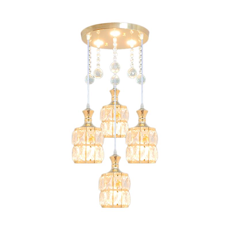Cilindro de cristal Cilindro Múltiple lámpara de luz colgante moderno de 4 bombas Kit en oro