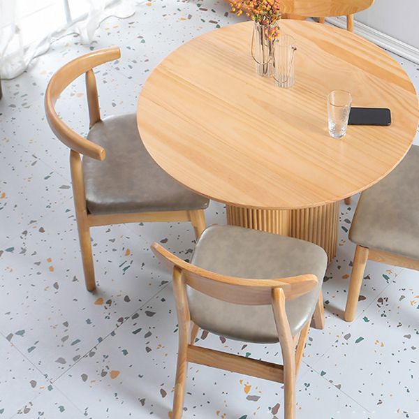 Solid Wood Dining Table Contemporary Style Brown Round Dinner Table