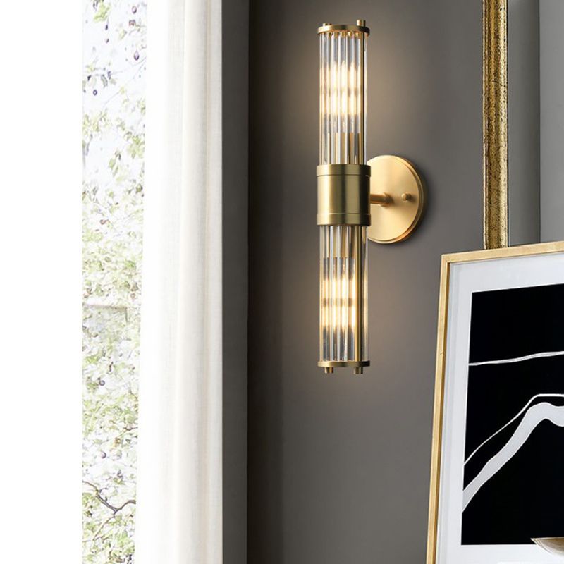 Solid Brass and Glass Bathroom Vanity Lighting 1 / 2 - Light Bath Sconce in Gold