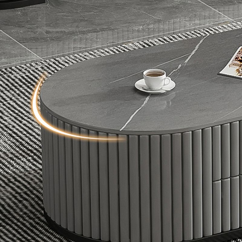 Round Coffee Table Slate Frame Nesting Coffee Table Set with 2 Drawers