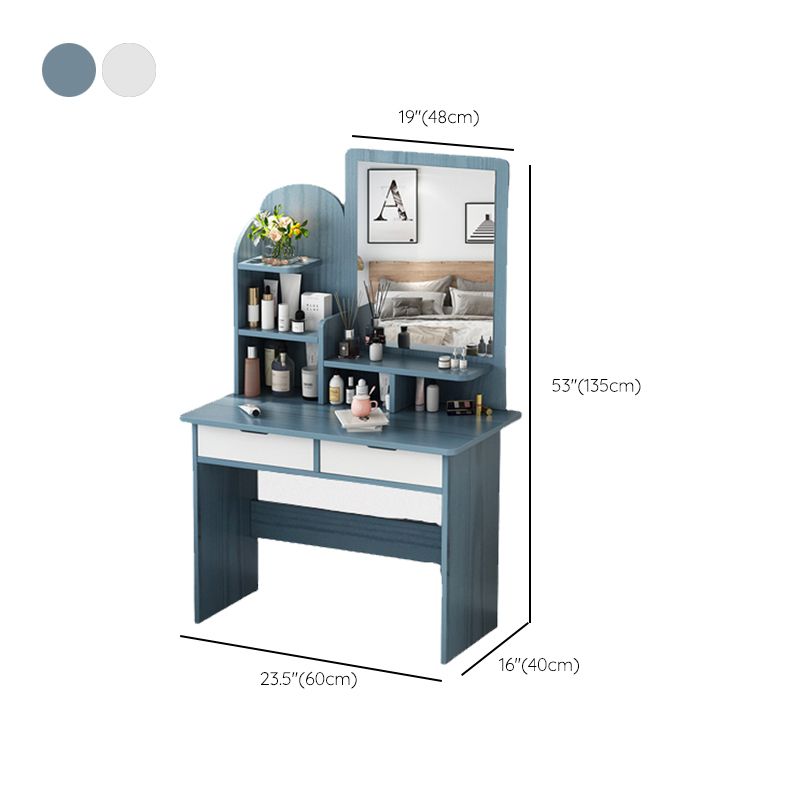 Wooden Vanity with Drawers and Shelves Vanity Makeup Table with Mirror