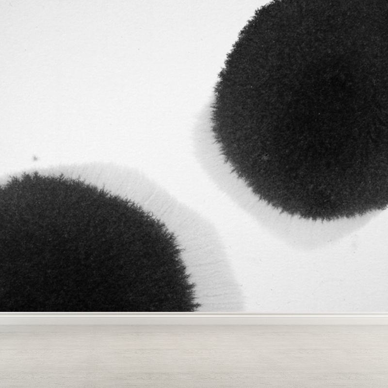 Minimalist Ink Brushstroke Wall Mural Black and White Waterproofing Wall Decor for Room