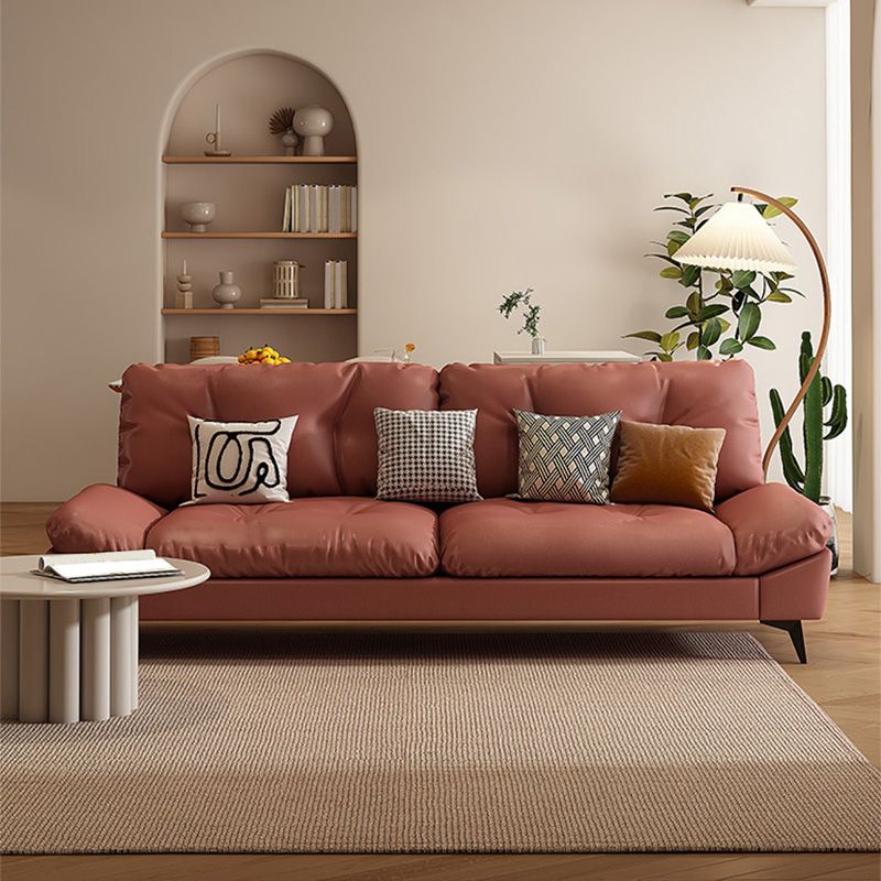 Glam Tufted Standard Square Arm Living Room Faux Leather Sofa