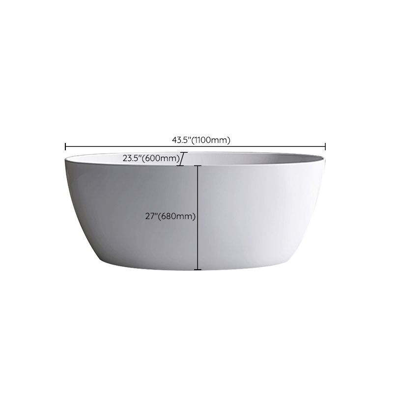 Modern Ellipse White Acrylic Bathtub Freestand Soaking Bathtub with Drain Bath Tub