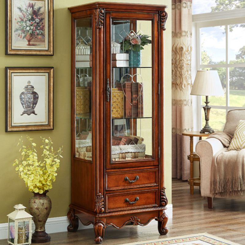 Traditional Wood Curio Cabinet Glass Doors Display Cabinet for Bedroom