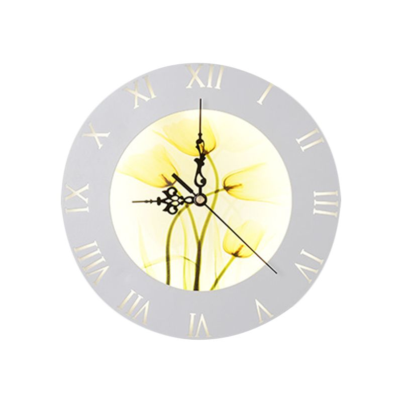 Orange/Yellow Rounded Clock Mural Light Nordic Style LED Plastic Wall Mount Light Fixture for Living Room