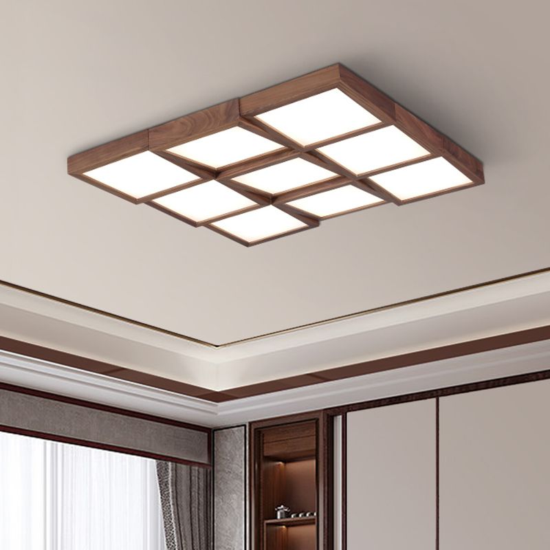 LED Wood Flush Mount Geometric Shape Modern Ceiling Light with Acrylic Shade for Bedroom